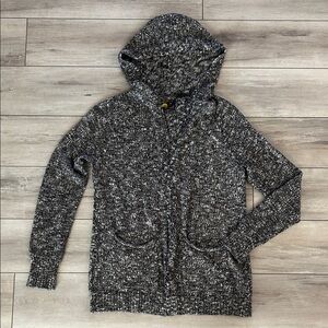 Life Is Good gray knit hooded cardigan sweater size small